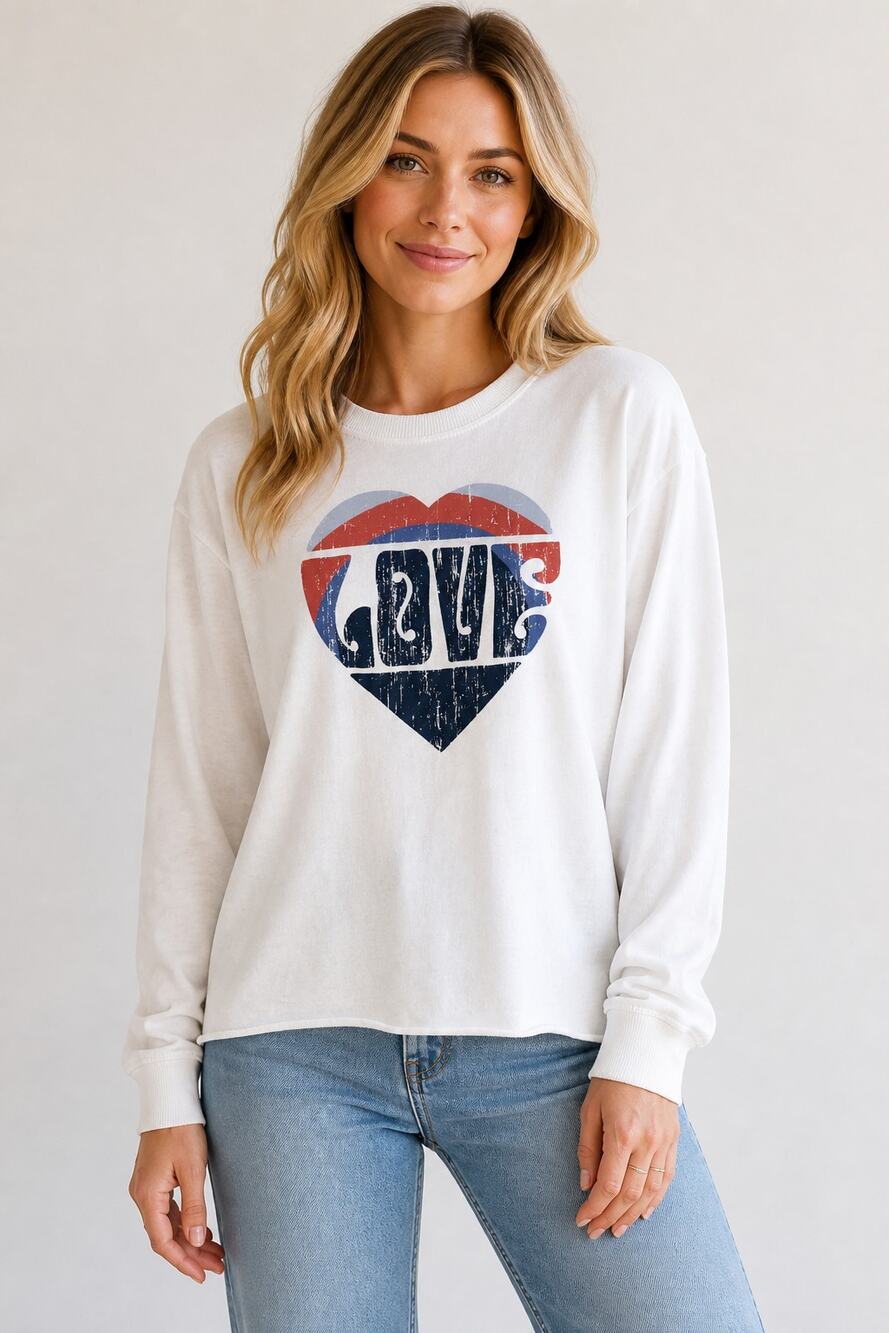 C&C California White Love Heart Graphic Sweatshirt M